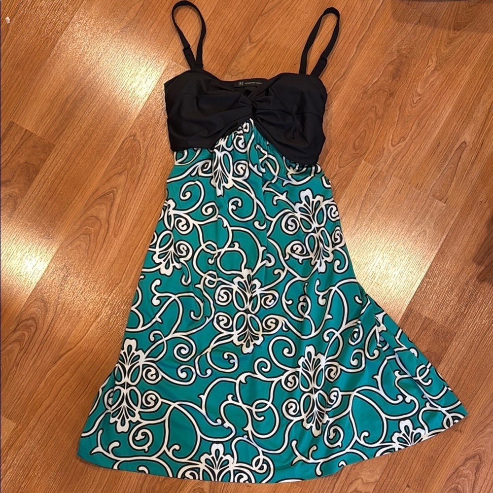 INC International Concepts Black and Blue Bustier A-line Midi Dress